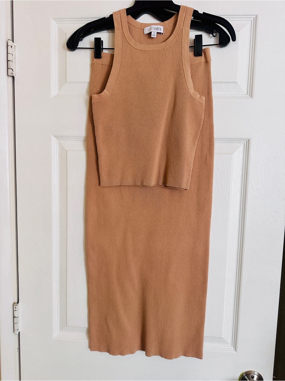 Intermix Ribbed Tank and Midi Skirt Set in Camel - Small